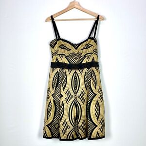 Nanette Lepore Geometric Print Beaded Gold & Black Cocktail Party Dress Womens 6